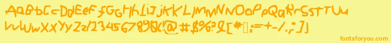 ChickenScrabble-Schriftart – Orangefarbene Schriften auf gelbem Hintergrund