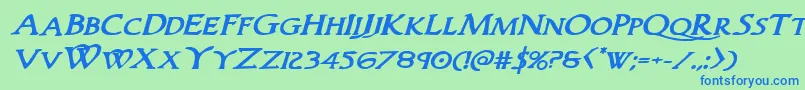 Woodgodboldexpandital Font – Blue Fonts on Green Background