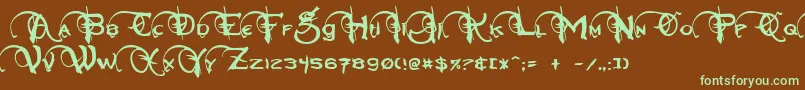 NeverwinterNormal-fontti – vihreät fontit ruskealla taustalla