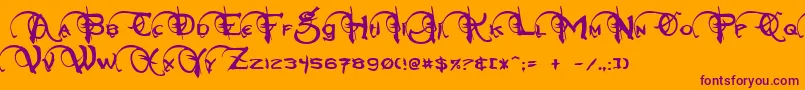 NeverwinterNormal-Schriftart – Violette Schriften auf orangefarbenem Hintergrund