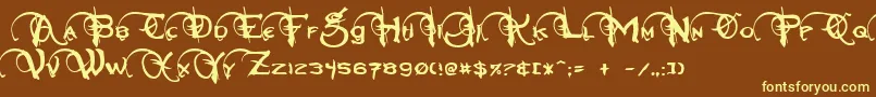 NeverwinterNormal-fontti – keltaiset fontit ruskealla taustalla