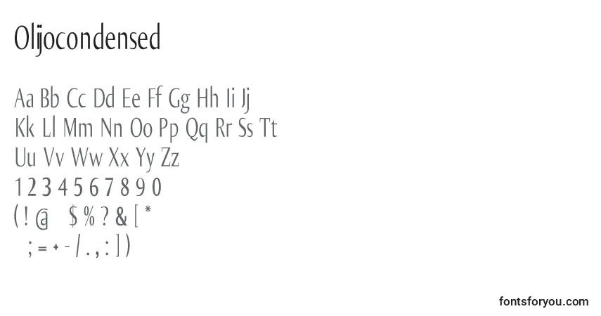 Шрифт Olijocondensed – алфавит, цифры, специальные символы