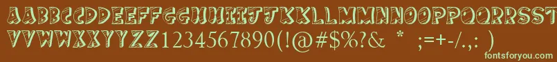 フォントCakeNom – 緑色の文字が茶色の背景にあります。