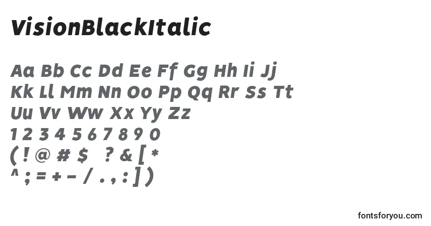 Шрифт VisionBlackItalic – алфавит, цифры, специальные символы