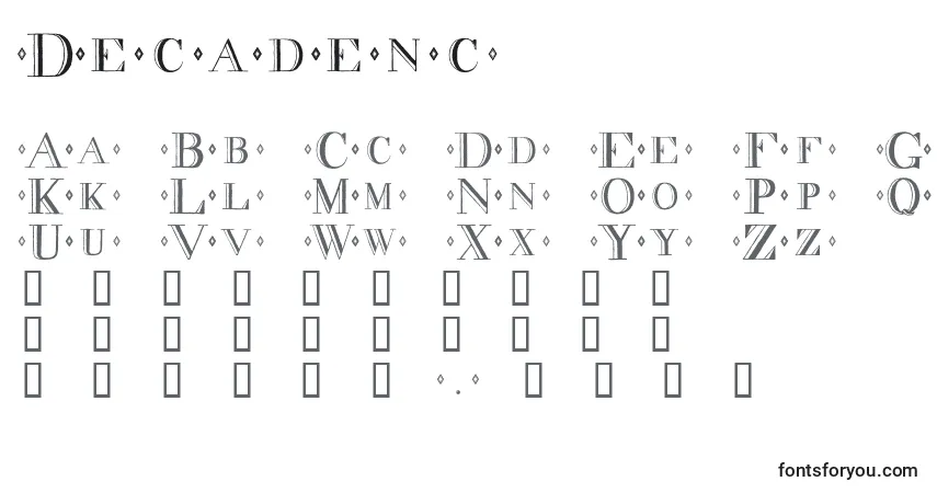Czcionka Decadenc – alfabet, cyfry, specjalne znaki