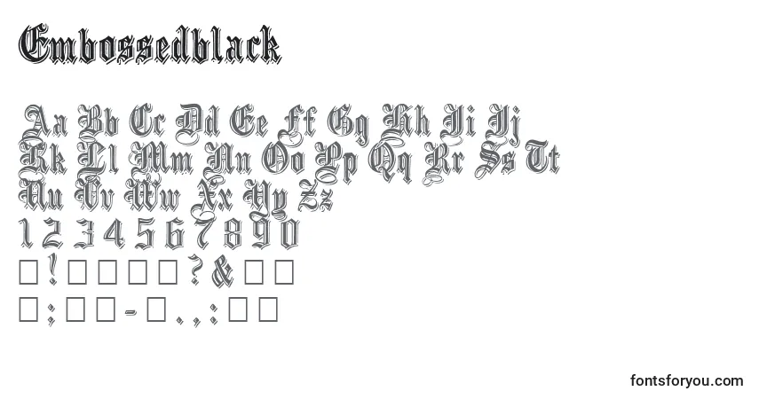 Schriftart Embossedblack – Alphabet, Zahlen, spezielle Symbole