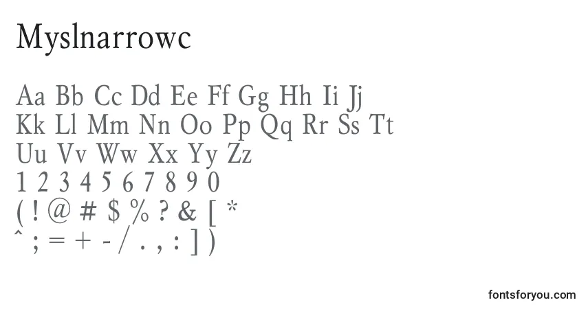 Fuente Myslnarrowc - alfabeto, números, caracteres especiales