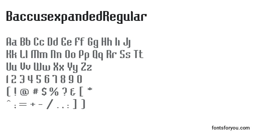 Schriftart BaccusexpandedRegular – Alphabet, Zahlen, spezielle Symbole
