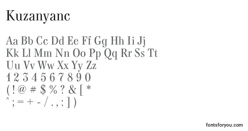 Czcionka Kuzanyanc – alfabet, cyfry, specjalne znaki