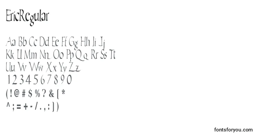 Schriftart EricRegular – Alphabet, Zahlen, spezielle Symbole