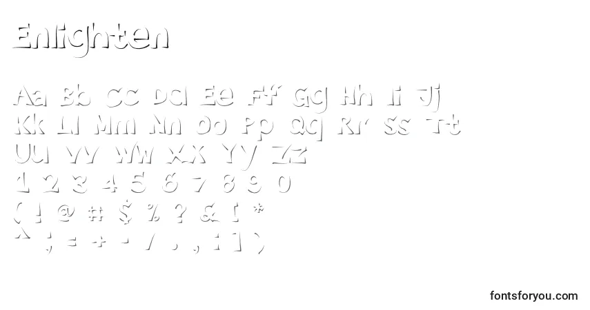 Czcionka Enlighten – alfabet, cyfry, specjalne znaki