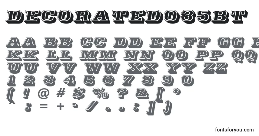 Czcionka Decorated035Bt – alfabet, cyfry, specjalne znaki