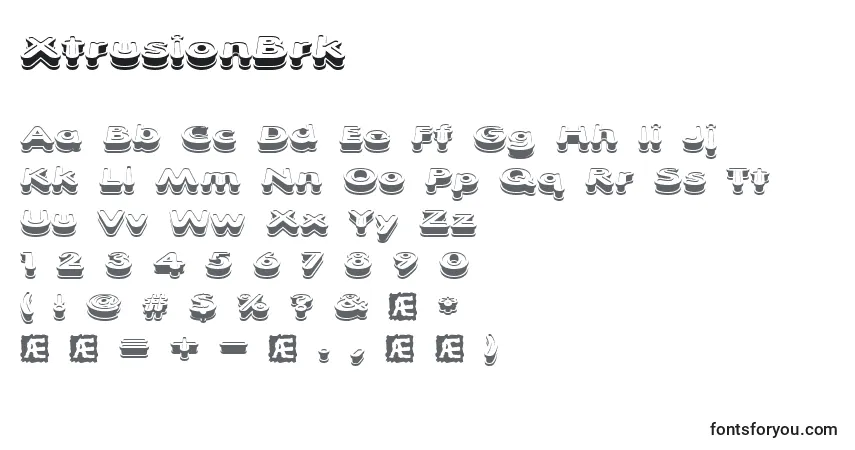 Czcionka XtrusionBrk – alfabet, cyfry, specjalne znaki