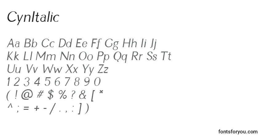 A fonte CynItalic – alfabeto, números, caracteres especiais