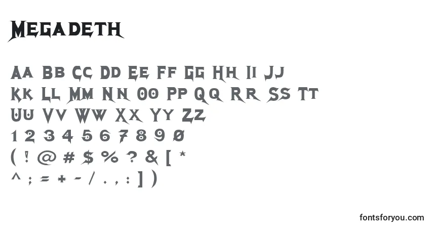 A fonte Megadeth – alfabeto, números, caracteres especiais