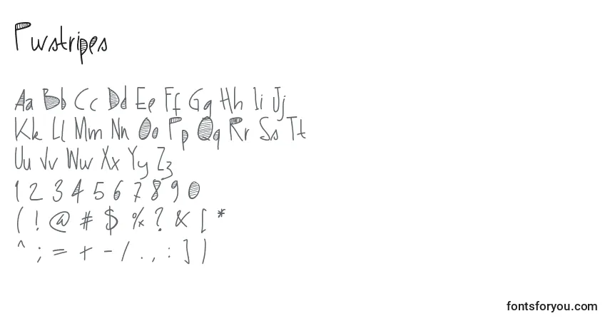 A fonte Pwstripes – alfabeto, números, caracteres especiais