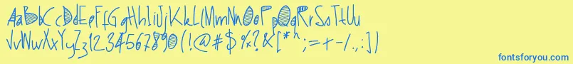 フォントPwstripes – 青い文字が黄色の背景にあります。