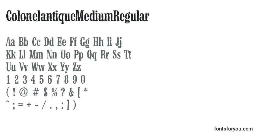 A fonte ColonelantiqueMediumRegular – alfabeto, números, caracteres especiais