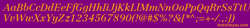 Czcionka LinotypeCentennialLt56Italic – pomarańczowe czcionki na fioletowym tle