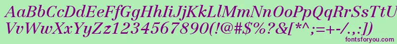 LinotypeCentennialLt56Italic-Schriftart – Violette Schriften auf grünem Hintergrund