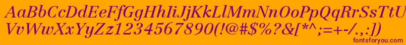 Fonte LinotypeCentennialLt56Italic – fontes roxas em um fundo laranja