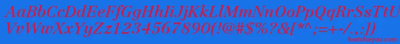 LinotypeCentennialLt56Italic-Schriftart – Rote Schriften auf blauem Hintergrund