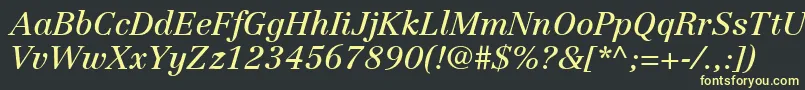 LinotypeCentennialLt56Italic-Schriftart – Gelbe Schriften auf schwarzem Hintergrund