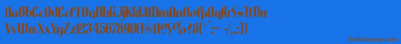 フォントLhfAristocrat – 茶色の文字が青い背景にあります。