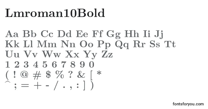 Czcionka Lmroman10Bold – alfabet, cyfry, specjalne znaki