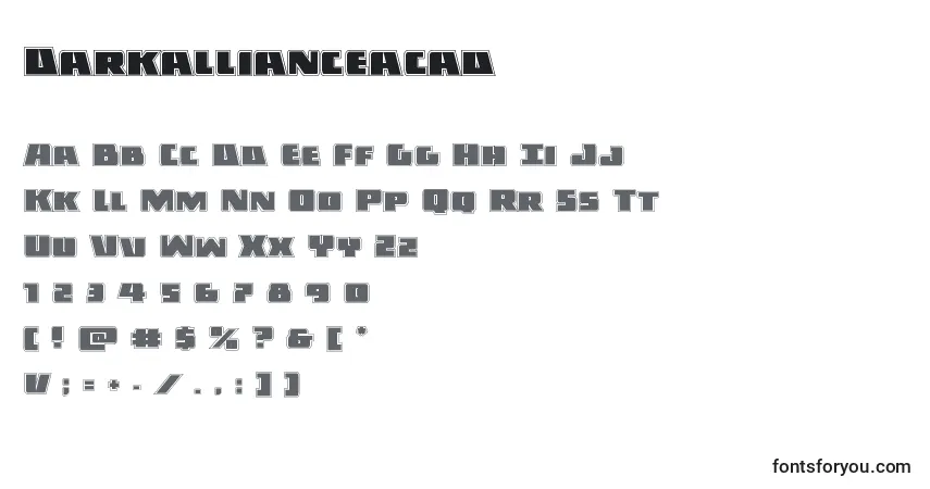 A fonte Darkallianceacad – alfabeto, números, caracteres especiais