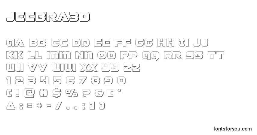 Czcionka Jeebra3D – alfabet, cyfry, specjalne znaki