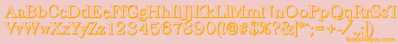 フォントBaskervilleshadowRegular – オレンジの文字がピンクの背景にあります。