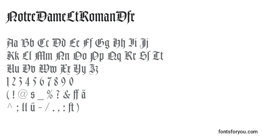 Czcionka NotreDameLtRomanDfr – alfabet, cyfry, specjalne znaki