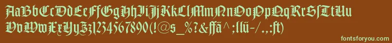 フォントNotreDameLtRomanDfr – 緑色の文字が茶色の背景にあります。