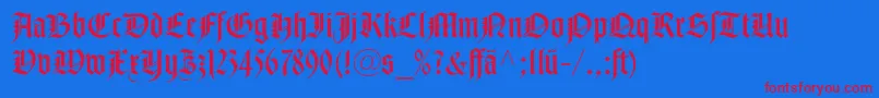 NotreDameLtRomanDfr-Schriftart – Rote Schriften auf blauem Hintergrund