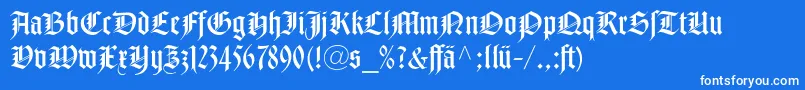 NotreDameLtRomanDfr-Schriftart – Weiße Schriften auf blauem Hintergrund