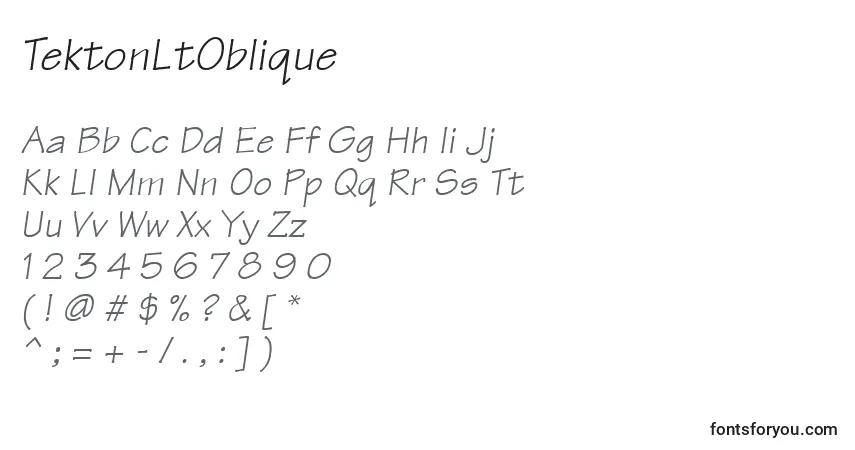 Шрифт TektonLtOblique – алфавит, цифры, специальные символы