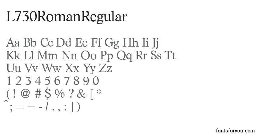 Czcionka L730RomanRegular – alfabet, cyfry, specjalne znaki