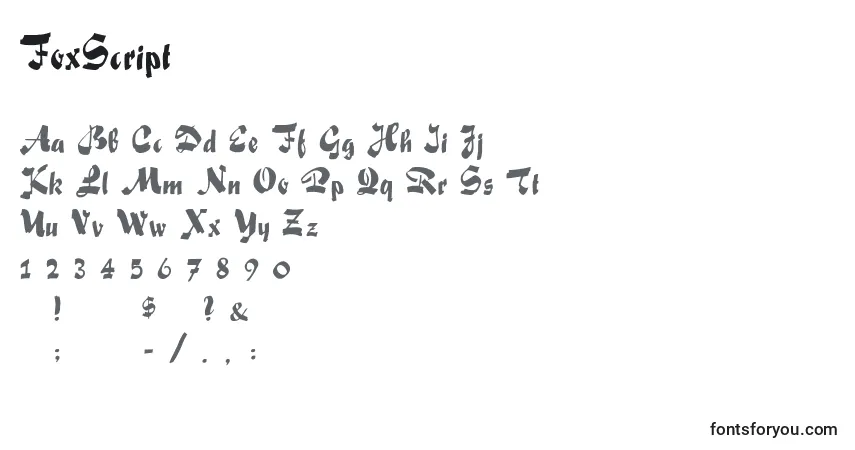 Schriftart FoxScript – Alphabet, Zahlen, spezielle Symbole