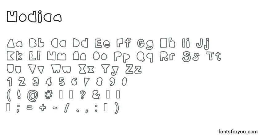 A fonte Modica – alfabeto, números, caracteres especiais