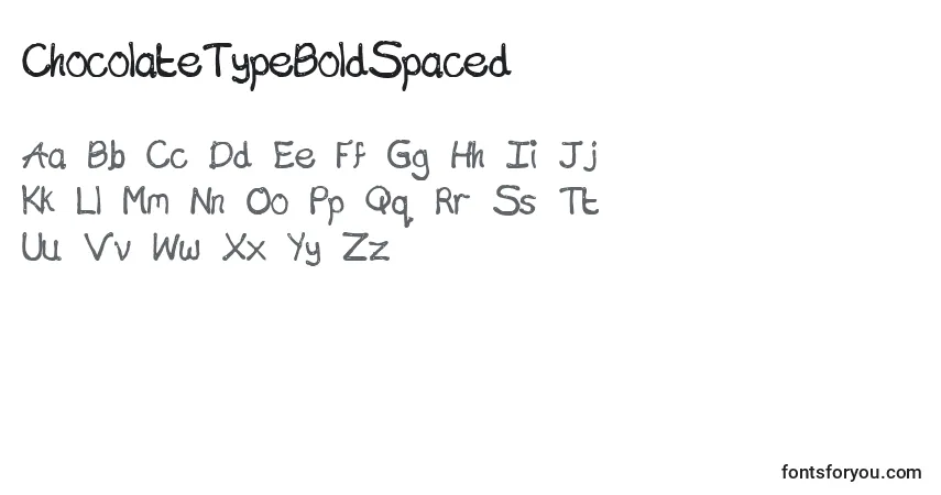 A fonte ChocolateTypeBoldSpaced – alfabeto, números, caracteres especiais
