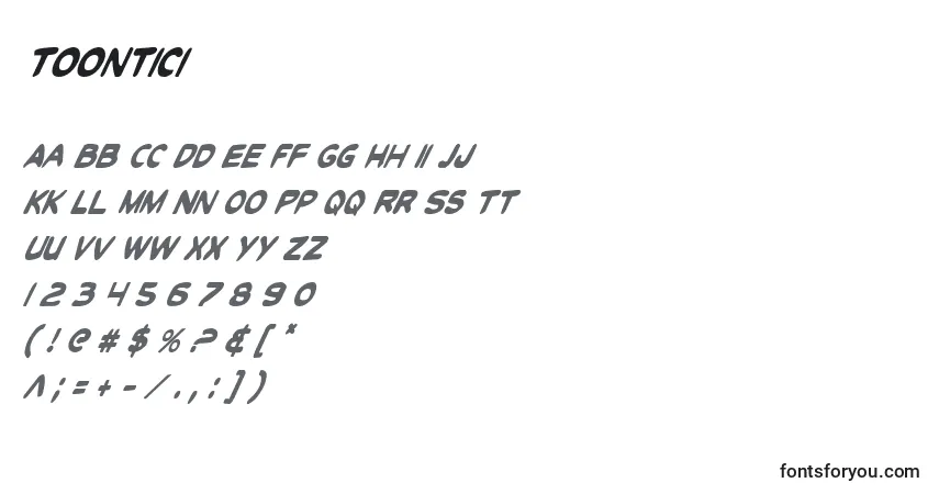 Czcionka Toontici – alfabet, cyfry, specjalne znaki