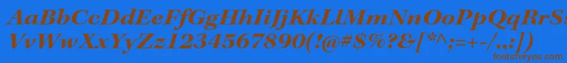 フォントKeplerstdBoldextitsubh – 茶色の文字が青い背景にあります。