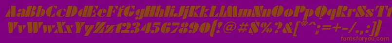 FuturaeugeniaItalic-Schriftart – Braune Schriften auf violettem Hintergrund