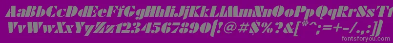 FuturaeugeniaItalic-fontti – harmaat kirjasimet violetilla taustalla