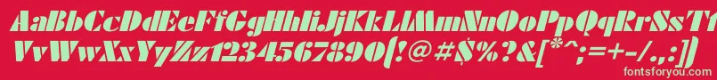 FuturaeugeniaItalic-Schriftart – Grüne Schriften auf rotem Hintergrund