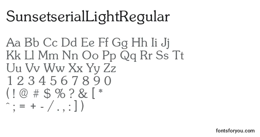 SunsetserialLightRegular-fontti – aakkoset, numerot, erikoismerkit