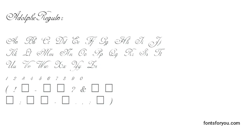 Czcionka AdolpheRegular – alfabet, cyfry, specjalne znaki