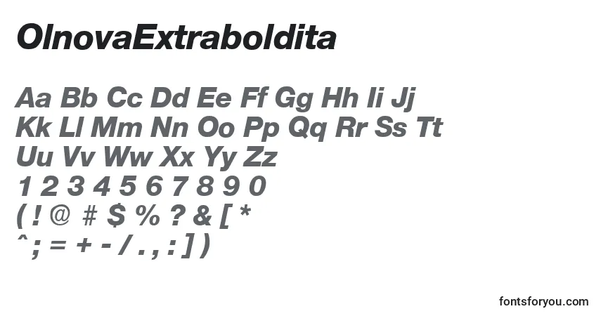 A fonte OlnovaExtraboldita – alfabeto, números, caracteres especiais