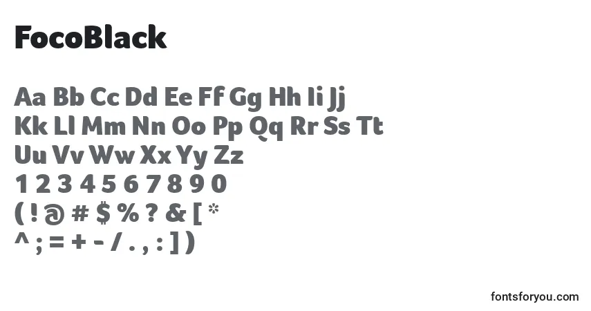 A fonte FocoBlack – alfabeto, números, caracteres especiais